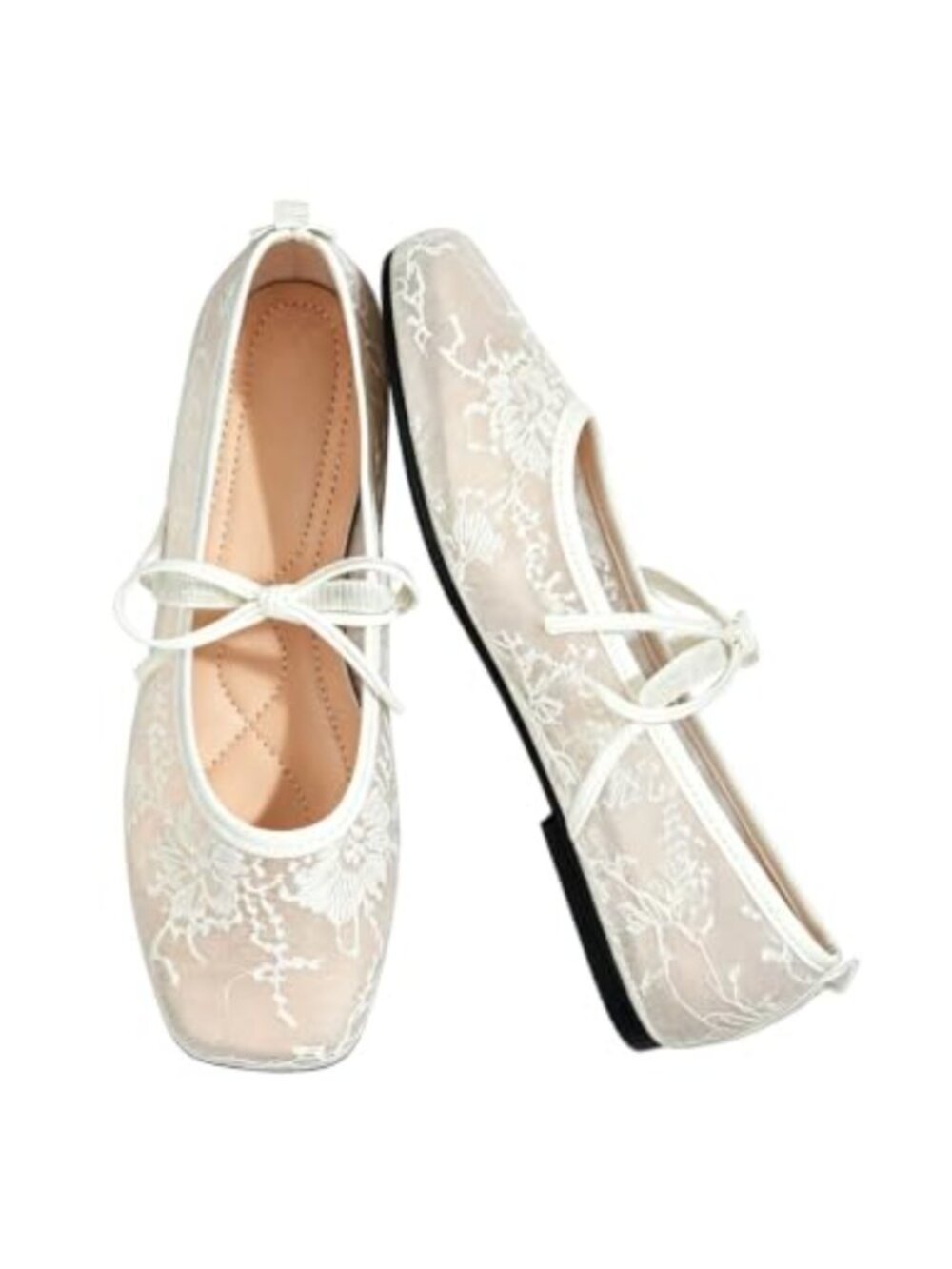 SHENHE Embroidery Lace Mesh Ballet Flats Square Toe Casual
